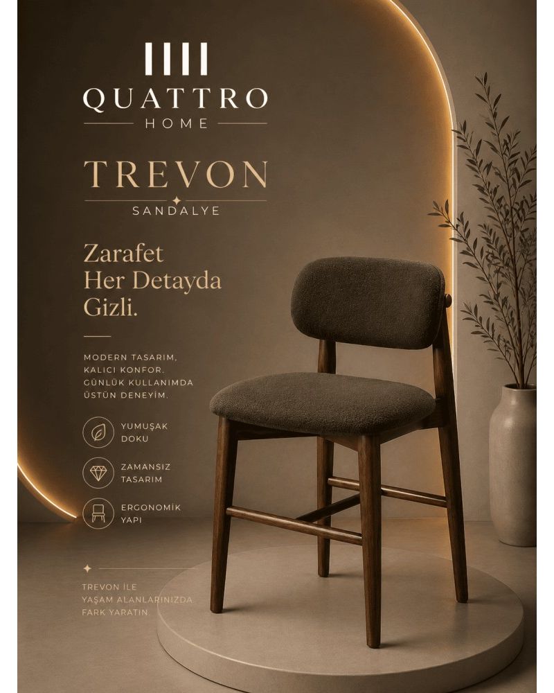 Quattro Home Trevon Sandalye Ahşap Ayaklı Ergonomik Modern Yemek Sandalyesi