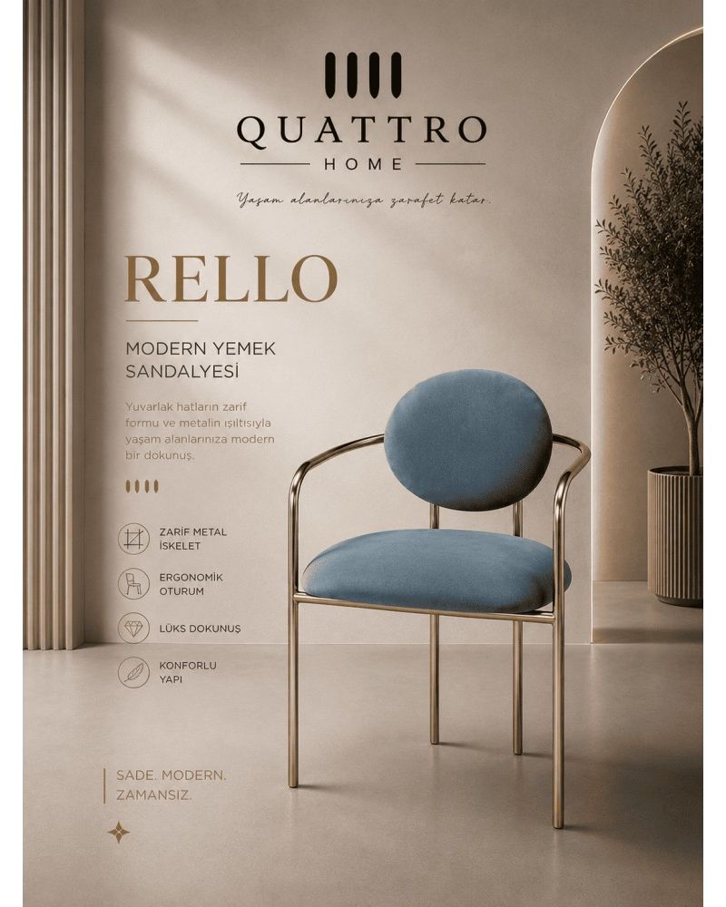 Quattro Home Rello Modern Yemek Sandalyesi Zarif Metal İskeletli Ergonomik Sandalye