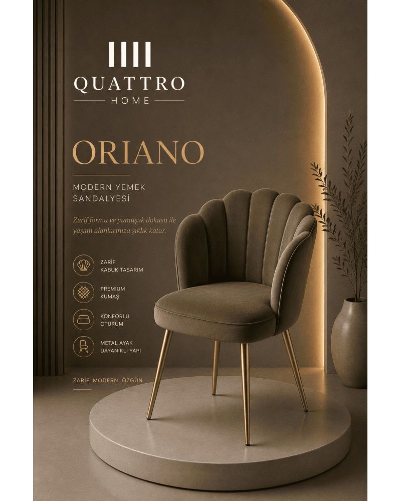 Quattro Home Oriano Kabuk Modern Yemek Sandalyesi Premium Kumaş Metal Ayaklı Sandalye
