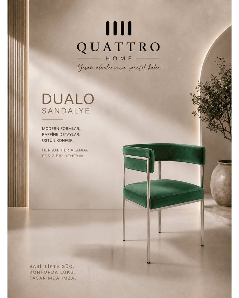 Quattro Home Dualo Sandalye Metal İskeletli Modern Ergonomik Yemek Sandalyesi
