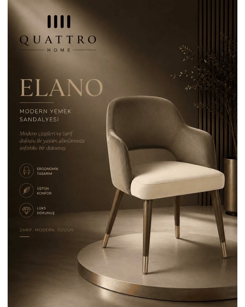 Quattro Home Elano Modern Yemek Sandalyesi Ergonomik Konforlu Lüks Dokulu Sandalye