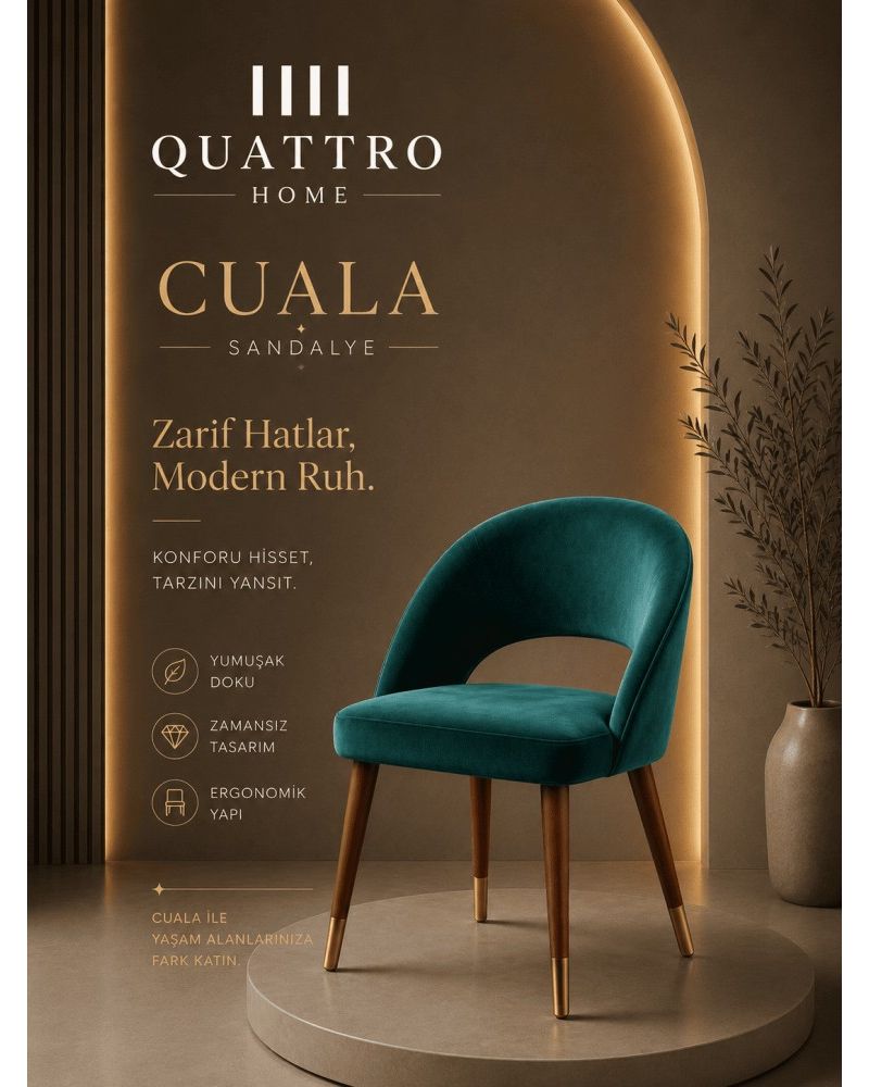 Quattro Home Cuala Sandalye Ahşap Ayaklı Modern Ergonomik Yemek Sandalyesi